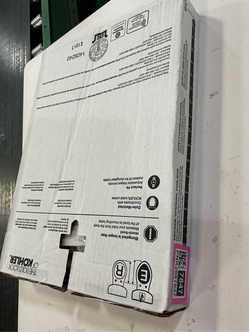 Condition photo showing New/Like New for KOHLER 20110-0 Brevia, Slow Close Toilet Seat, Elongated Toilet Seat, Grip-Tight Bumpers Quick-Attach Hardware, White White Elongated Quiet-Close