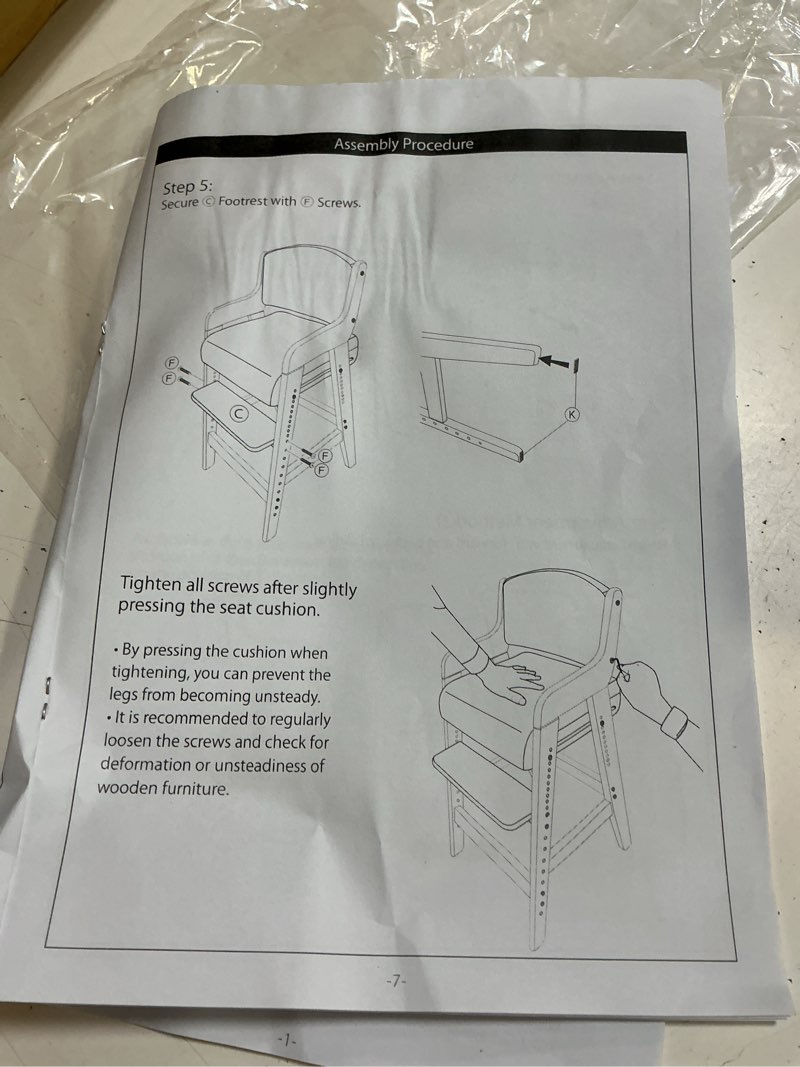 Condition photo showing As Is for no gen japanese wooden chair, height adjustment for babies and toddlers aged 4-12, up to 99.2 lbs, designed in japan, slide the seat, white