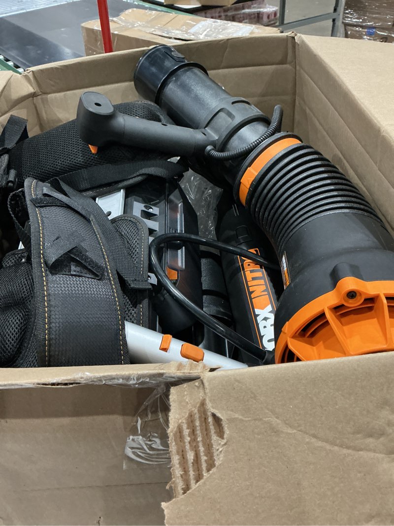 Condition photo showing Good Condition for worx nitro wg572 80v cordless leaf blower, backpack blower with 800cfm & 150mph, electric blower for lawn care with brushless motor & variable air control, 4 batteries & basecamp charger included 800cfm 80v blower w/(4)5.0 ah batteries