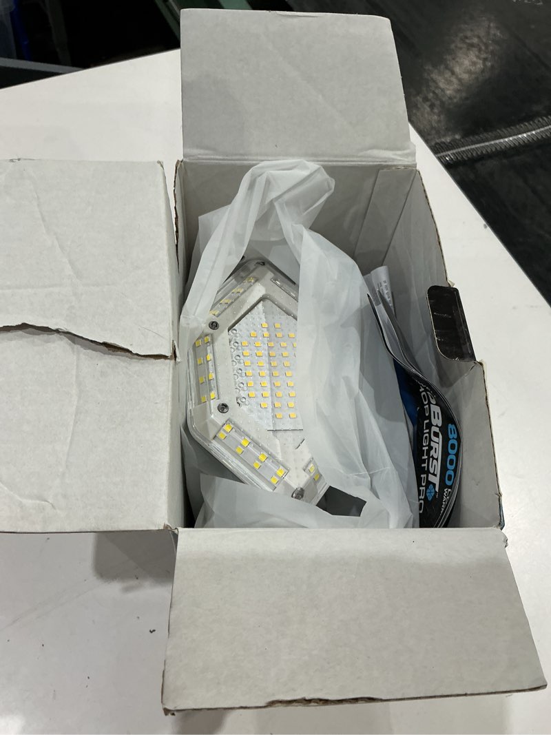 Condition photo showing As Is for bell + howell quadburst pro 360° coverage led garage light – 8000 lumens multi-directional screw-in shop light