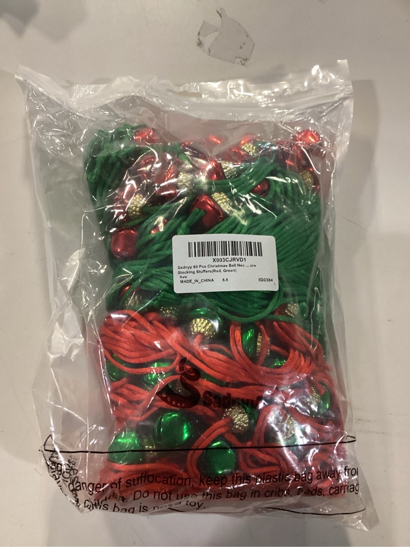 Condition photo showing New/Like New for Sadnyy 60 Pcs Valentine's Day Bell Necklaces Bulk St. Patrick's Day Believe Bell Necklaces Valentine Ireland Holiday Decorative Hanging Ornaments(Red, Green)