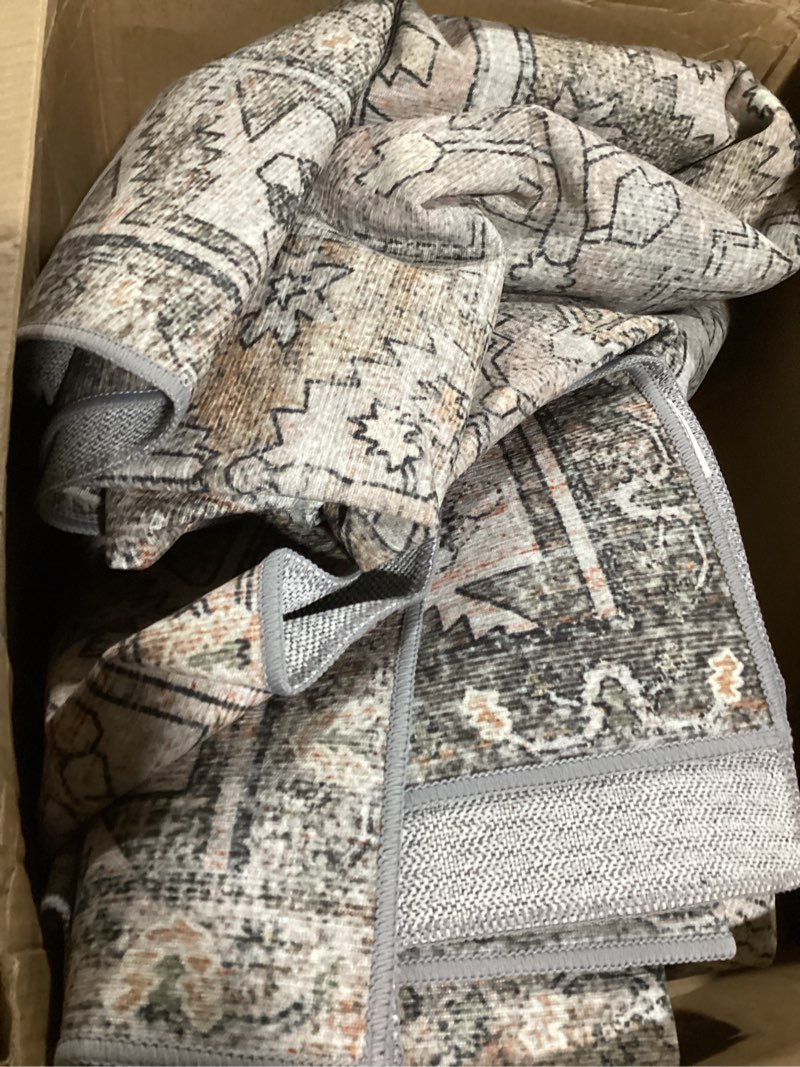 Condition photo showing Good Condition for Bavni Washable Rug 8x10 Area Rug for Living Room Bedroom Dining, Washable Vintage Print Carpet, Ultra-Thin Chenille Low Pile Lightweight Rug with Non Slip Backing, Retro Grey Retro Grey 8' x 10' (Rectangular)