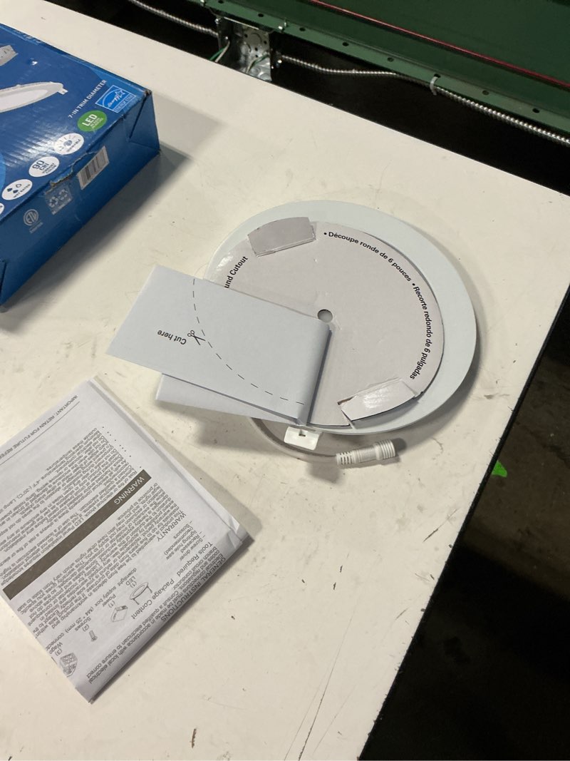 Condition photo showing As Is for utilitech extra bright white 6-in 1200 -lumens switchable white round dimmable led canless wet rated recessed downlight