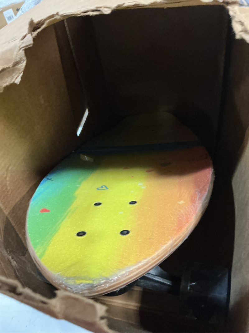 Condition photo showing New/Like New for nattork complete kid skateboards 29" x 9" youth cruiser skateboard for beginners double kick deck concave girls or boys skateboard rainbow