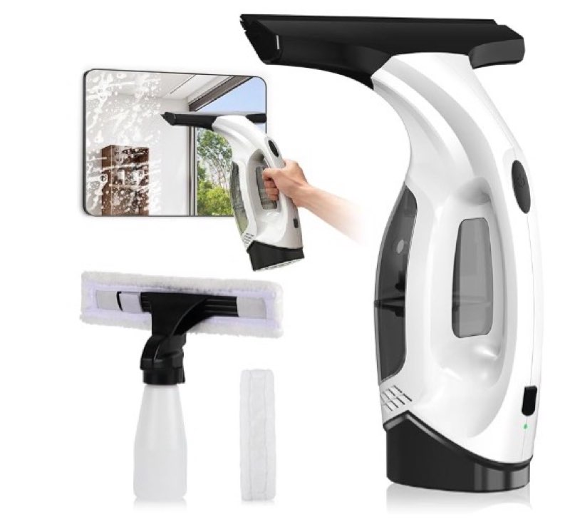 Window Vacuum Squeegee Cordless, 2000Pa Electric Window Cleaner Tool with 2200mAh & 150ml Water Collection Tank, Window Cleaning Kit Shower Squeegee for Glass Doors, Windows, Mirrors, Car (White)