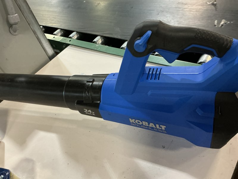 Condition photo showing As Is for kobalt 80-volt 800-cfm 200-mph battery handheld leaf blower battery not included charger not included