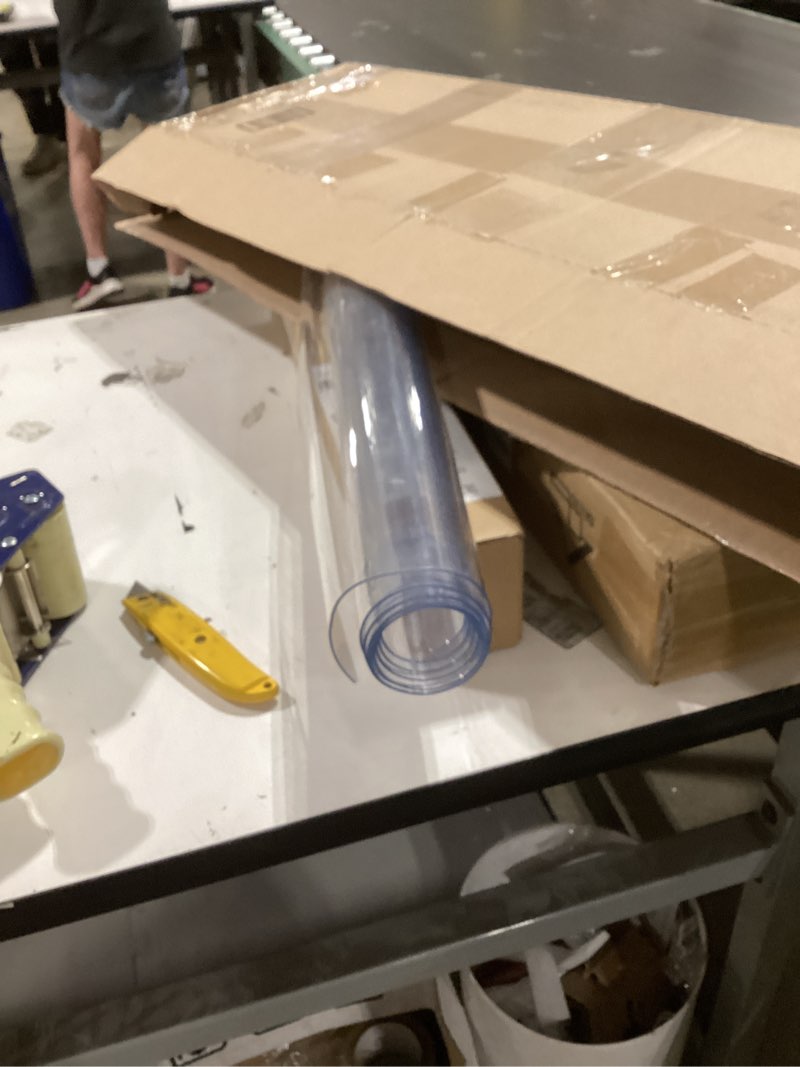 Condition photo showing As Is for lovepads clear table cover protector 36 x 60 inch, 1.5mm thick plastic table cover, table protector for dining room table, waterproof vinyl tablecloth table pad mat for kitchen, dresser, writing desk 36" x 60" (rectangular) clear 1.5mm