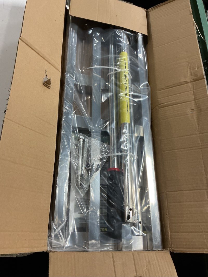 Condition photo showing New/Like New for lawn leveling rake, 30 x 10 inch lawn leveler rake with adjustable stainless steel handle, lawn level tool for soil with handle for yard, garden, golf leveling, 6.5ft