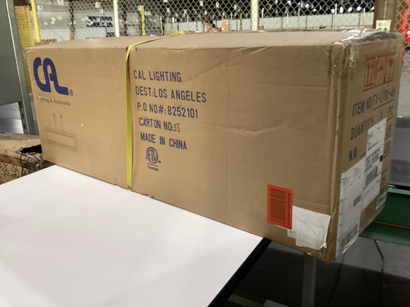 Condition photo showing New/Like New for Cal Lighting FX-3781-4H Palencia Rubber Wood Island Chandelier with Organza Shade