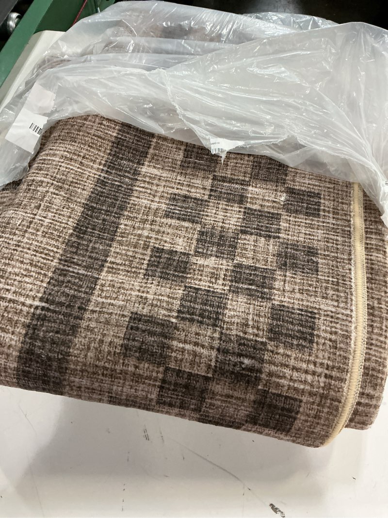 Condition photo showing Good Condition for GarveeHome Machine Washable 5x7 Area Rugs Modern Bordered Living Room Rug Non Slip Checkered Geometric Bedroom Throw Carpet Soft Boho Rugs for Dining Room Nursery Home Office, Brown Brown 5' x 7' (Rectangular)