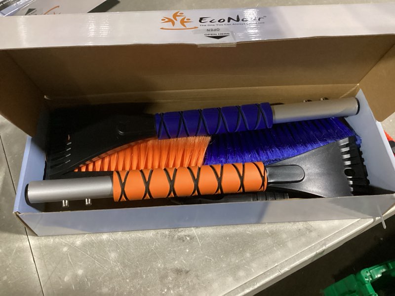 Condition photo showing New/Like New for EcoNour 27" Car Snow Brush and Ice Scrapers for Car Windshield (2 Pack) | Scratch Free Bristle Head Snow Brush & Tough Window Snow Scraper with Aluminium Body | Snow Removal Winter Car Accessories Blue & Orange