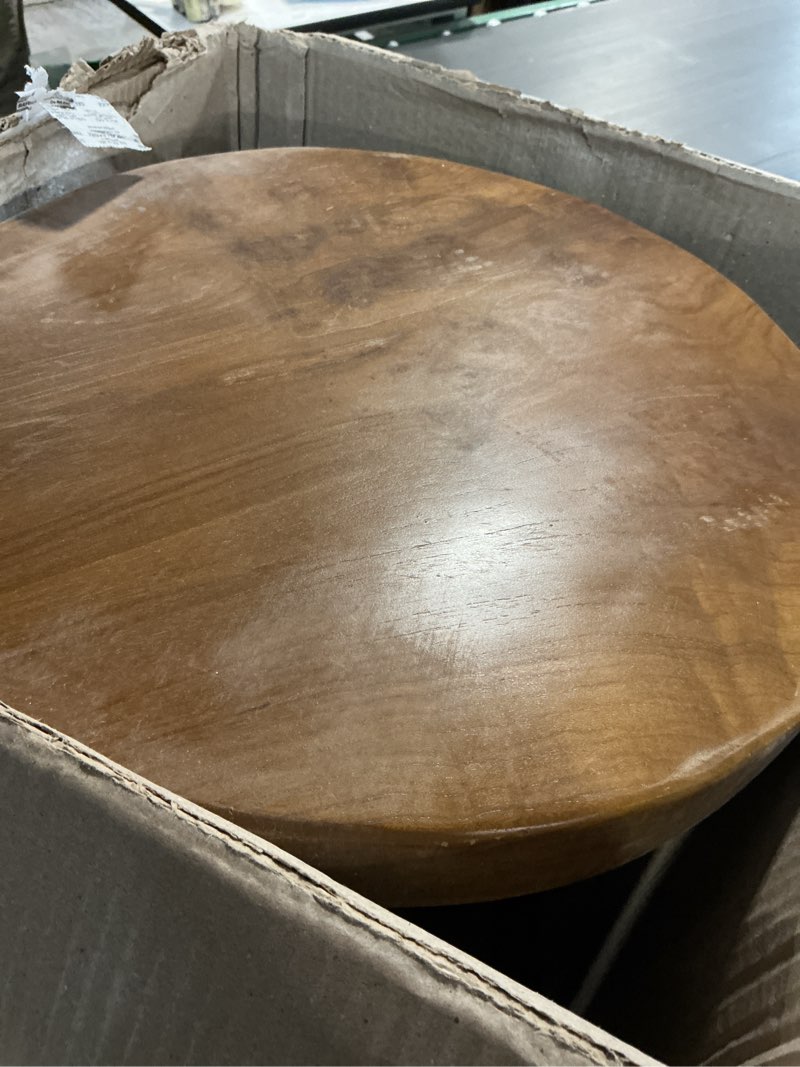 Condition photo showing As Is for WELLAND Teak Wood Stick Leg End Table, 16" L x 16" W x 20" H Rustic Side Table, Small Accent Table, Plant Stand for Living Room, Bedroom, Home Office