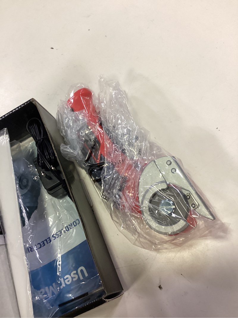 Condition photo showing Good Condition for Christmas Stocking Stuffers for Men Gifts, Cardboard Cutter Cordless Electric Scissors, 4V Electric Box Cutter Cardboard Recycling, Rechargeable Carpet Cutter Tool with Self-Sharpen Blade for Plastic Ruby Red