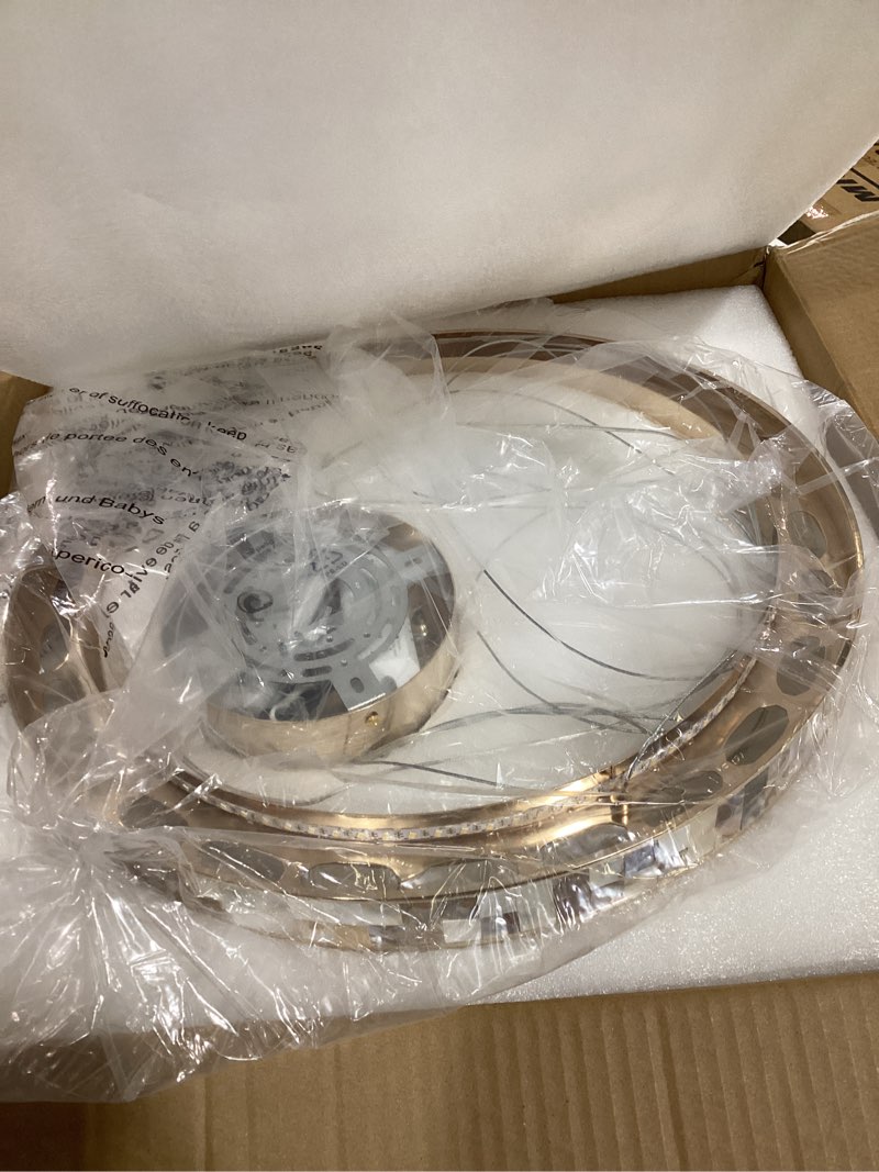 Condition photo showing Good Condition for snz gold modern round led crystal chandelier, 17in chandelier light fixture with natural shell inlay, 3 colors stepless dimmable chandeliers for kitchen island bedroom living room