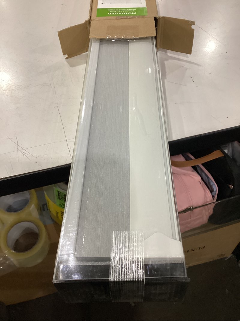 Condition photo showing Good Condition for motorized cellular shades with remote control, blackout electric smart blinds(free solar panel) with cordless, windows automatic honeycomb blinds, with alexa google, white, 30"× 64" a-white 30"w x 64"h