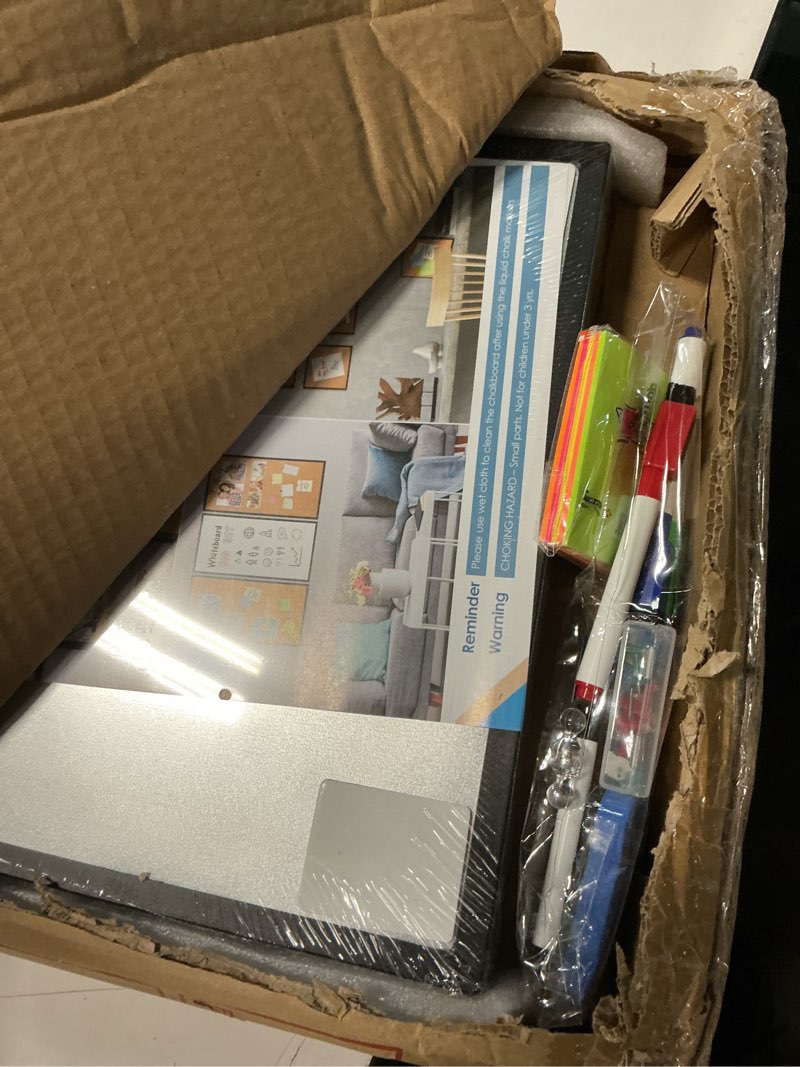 Condition photo showing Good Condition for cork board and whiteboard combination board for wall, 3-pack 12" x 24", black framed dry erase white cork board for home, office white/cork 12"x24"