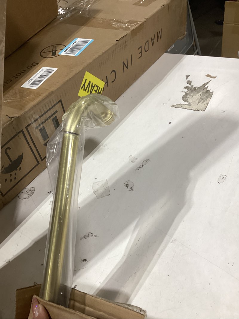 Condition photo showing Good Condition for similar productbrass disc curtain rods, 48-84 inches window curtain rod,adjustable room darkening curtain rod with aluminum finials and brackets,wrap around design 48-84\" brass