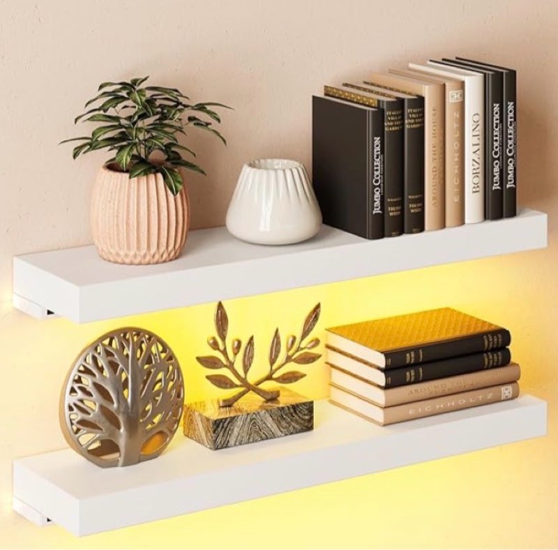 bameos floating shelves with led for wall decor, sturdy shelves with warm light, wall mounted displa