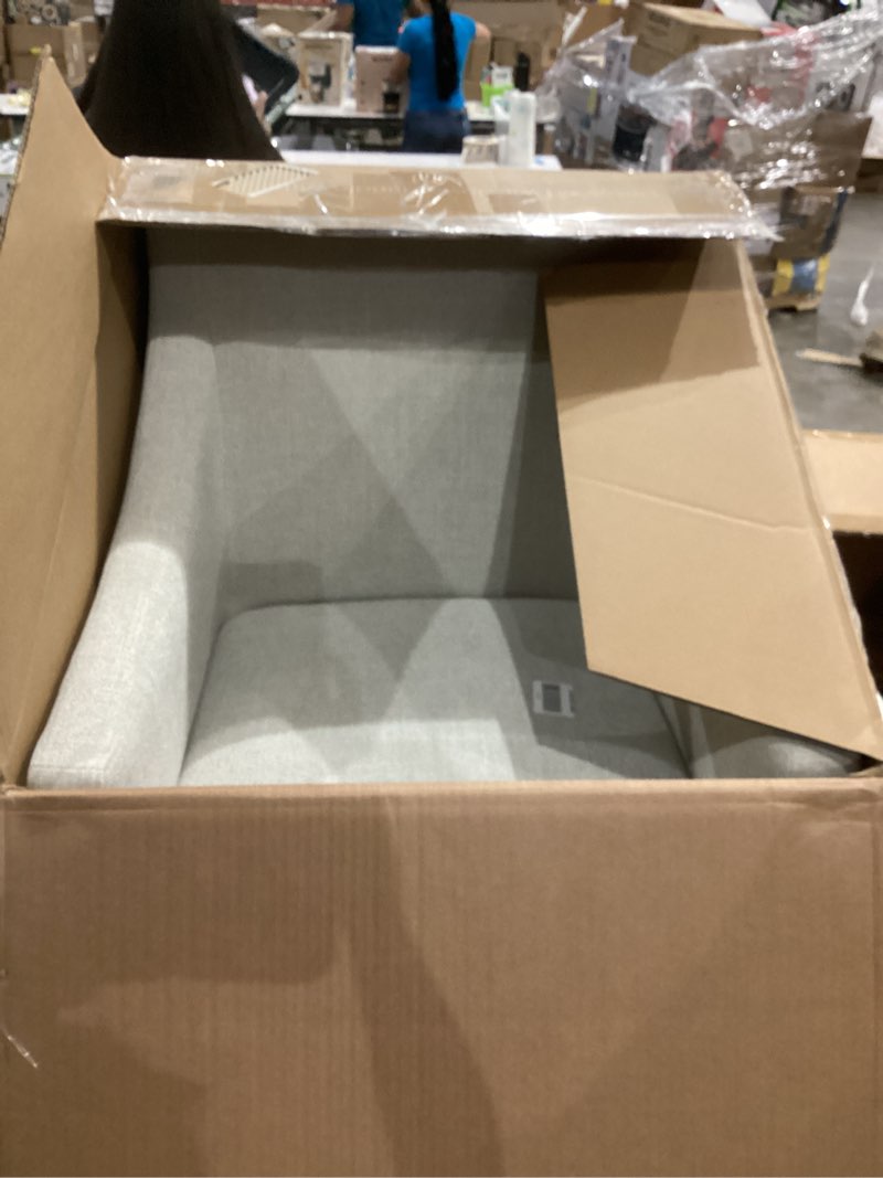 Condition photo showing Good Condition for modway alton upholstered dining chair with arms in linen natural – mid century modern padded kitchen chair with wood legs – fabric accent chair or dining room arm chair