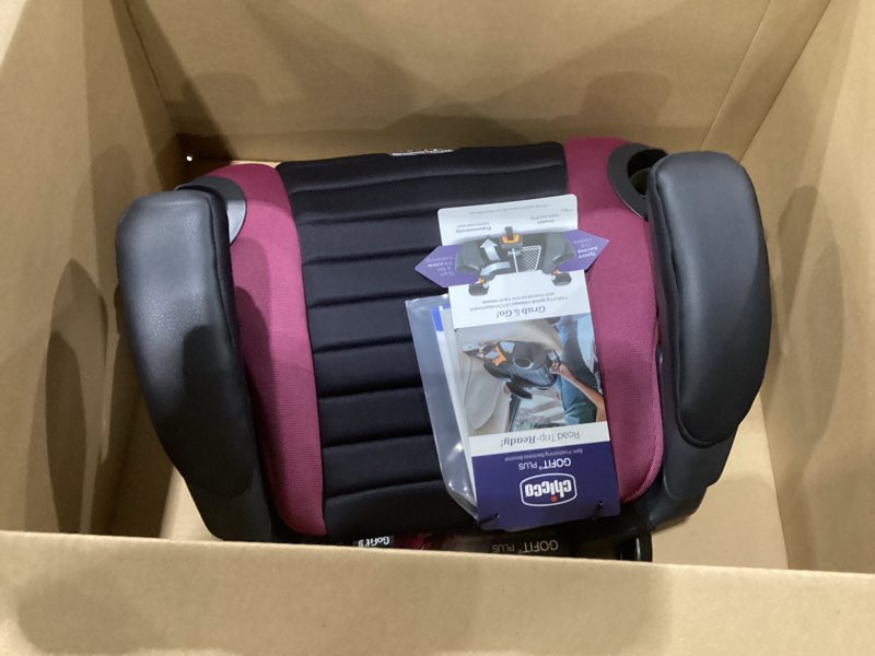 Condition photo showing New/Like New for Chicco GoFit Plus Backless Booster Car Seat with Latch Attachment and Quick-Release Latch Removal, Travel Booster Seat for Car, Portable Car Booster Seat for Children 40-110 lbs. | Vivaci/Pink GoFit Plus Vivaci/Pink