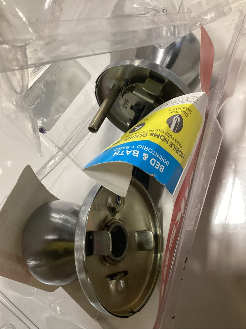 Condition photo showing As Is for HOSOM Door Knob with Lock and Key, Keyed Entry Door Knob, Exterior and Interior Door Lock for Front Door Commercial and Residential Area, Entry Door Handle for Bedroom and Bathroom, Satin Nickel 1 Pack Entry Satin Nickel