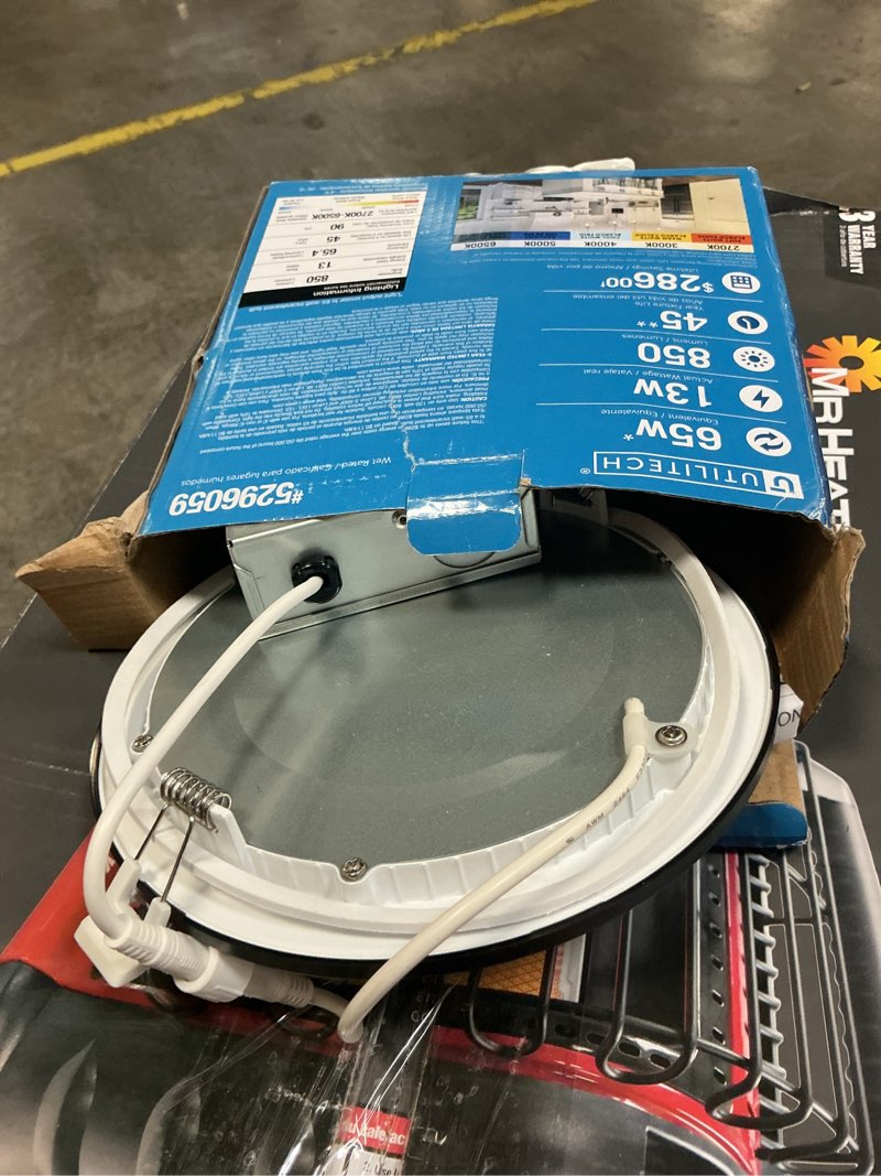 Condition photo showing As Is for Utilitech Set Select White/Black 6-in 850 -Lumens Switchable white Round Dimmable LED Canless