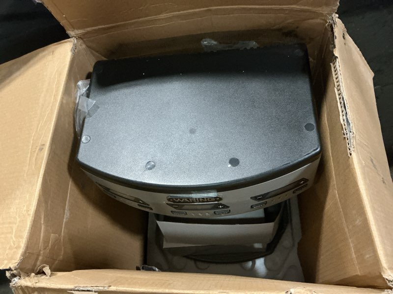 Condition photo showing As Is for waring commercial wdm360tx heavy-duty triple spindle drink mixer, each spindle has independent 1hp motor, with countdown timer, digital display, automatic start/stop, 120v, 5-15 phase plug,silver triple spindle - wdm360tx