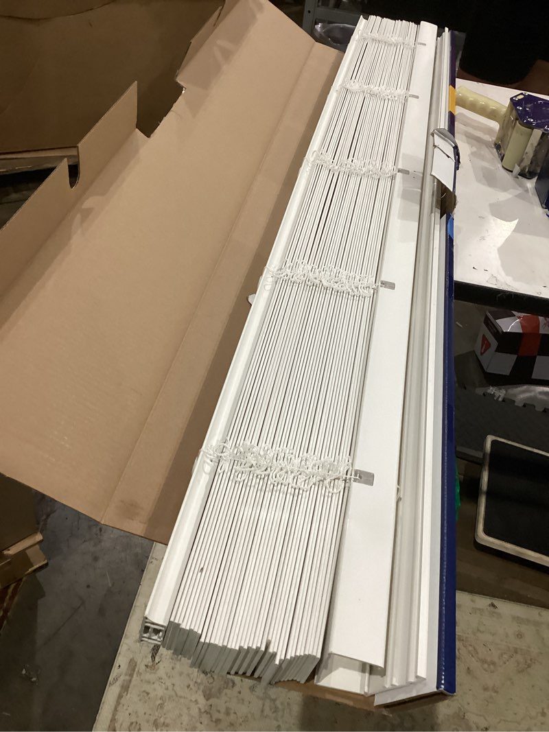 Condition photo showing Good Condition for levolor trim+go 2-in slat width 57-in x 64-in cordless white faux wood room darkening horizontal blinds