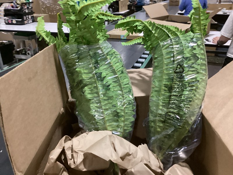 Condition photo showing Good Condition for forest prince 45" fake ferns, realistic large artificial bush plants, 2 artificial boston ferns with 59 fronds for outdoors planter indoor home garden porch decor