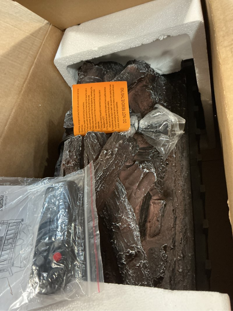 Condition photo showing Good Condition for Electric Fireplace Logs Inserts Heater with Infrared Remote Controller 5 Flame Brightness 24 H Timer Overheating Protection for Home and Office Decor Black