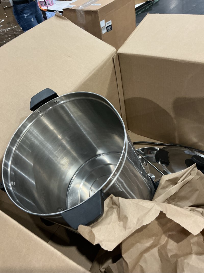 Condition photo showing As Is for sybo sr-cp-100b commercial grade stainless steel percolate coffee maker hot water urn for catering, 100-cup 16 l, metallic 16l metallic