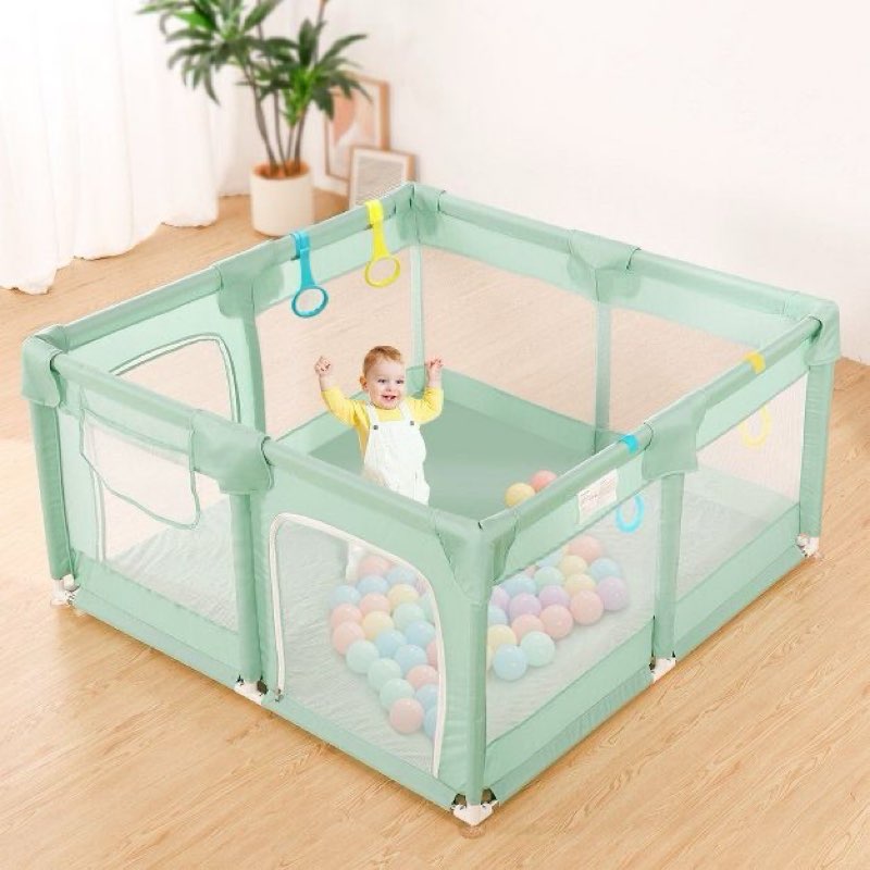 foldable playpen 50x50, foldable ultra-portable baby playpen, instantly deployed in three seconds, safe baby playard with soft breathable mesh, perfect activity center for baby's play, green