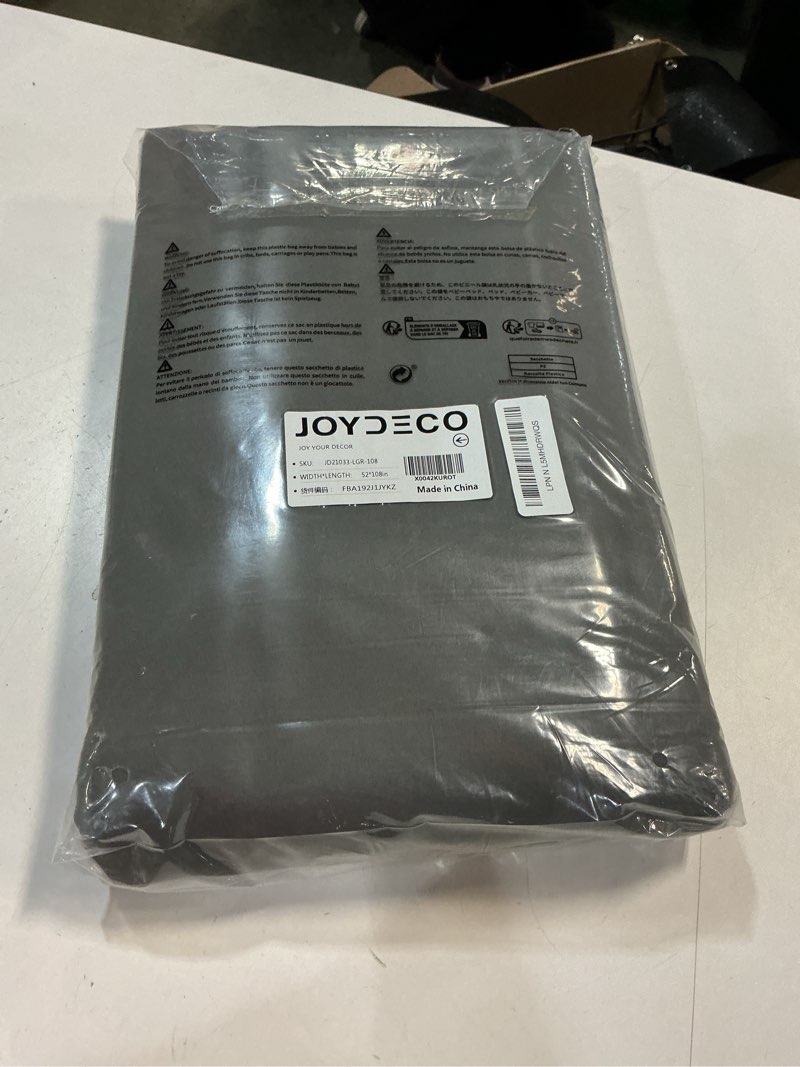 Condition photo showing New/Like New for Joydeco Blackout Curtains 108 Inches Long, Thermal Insulated Black Out Curtains 2 Panels Set, Room Darkening Drapes for Living Room Window Rod Pocket Back Tab (W52 x L108 Inch, Light Grey) Light Grey 52"W x 108"L (Pack of 2)