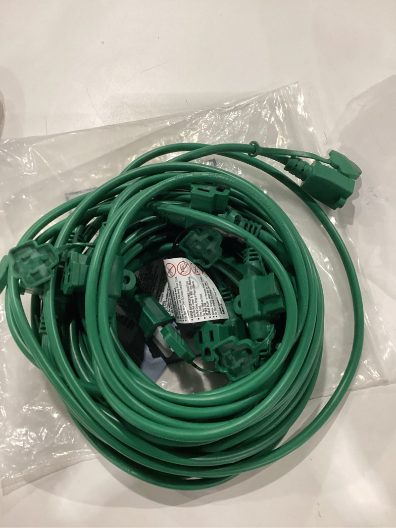Condition photo showing New/Like New for addlon 50FT Christmas Outdoor Extension Cord with Multiple Outlets, 1 to 3 Splitter with 6 Outlets, 16/3 SJTW Weatherproof Power Cable for for Outdoor Lights and Holiday Decorations, ETL Listed, Green