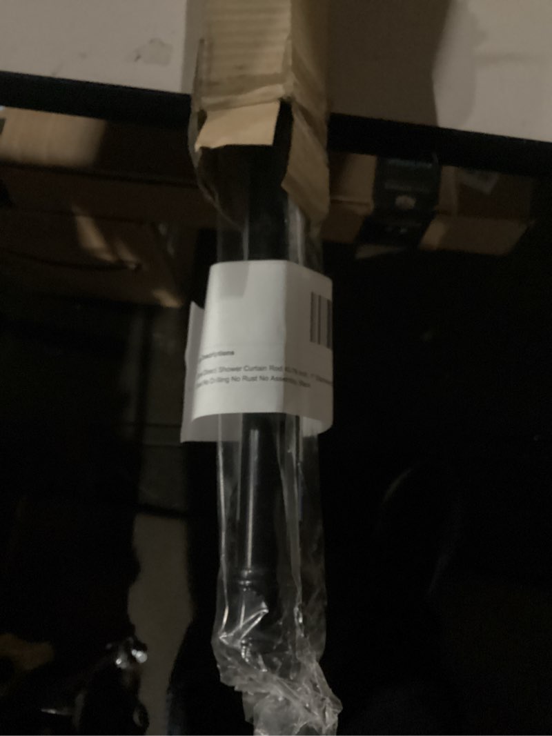 Condition photo showing New/Like New for Shower Curtain Rod 42-78 Inch, 1" Diameter Spring Long Adjustable Tension Curtain Rods for Bathroom Windows Closet No Drilling No Rust No Assembly, Black Black 42-78Inch, No Assembly