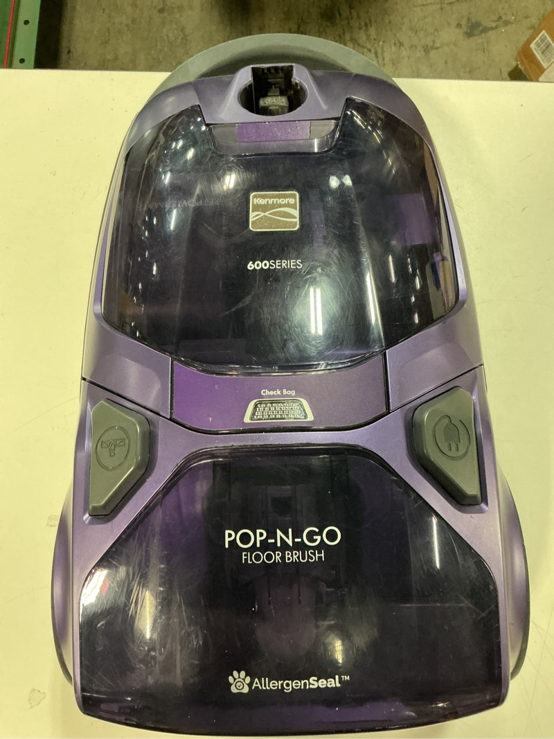 Condition photo showing Good Condition for Kenmore 600 Series Pet Friendly Lightweight Bagged Canister Vacuum with Pet PowerMate, Pop-N-Go Brush, 2 Motors, HEPA Filter, Aluminum Telescoping Wand, Retractable Cord and 4 Cleaning Tools, Purple