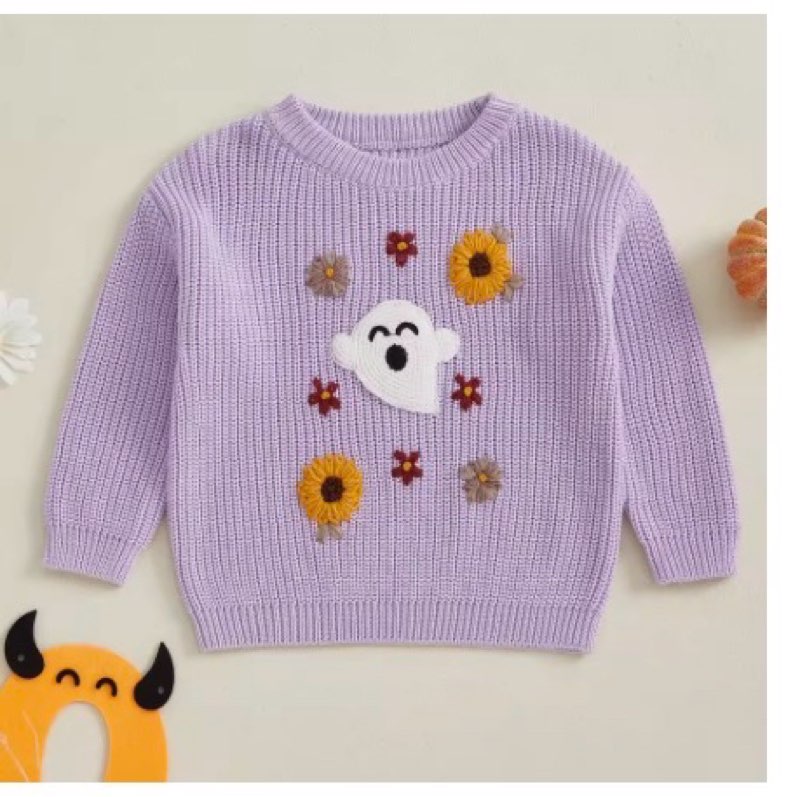 halloween toddler boy girl sweater knitwear casual pumpkin/ghost embroidered pullover kid crewneck long sleeve chunky knit tops 4-5 years