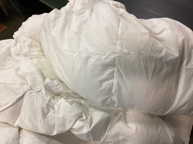 Condition photo showing As Is for Goose Feather Down Fiber Comforter Queen Size, 100% Cotton Ultra Soft Fluffy Duvet Insert Queen, All Season Luxurious Hotel Bedding Comforter with 8 Loops, White 90"x90" White Queen