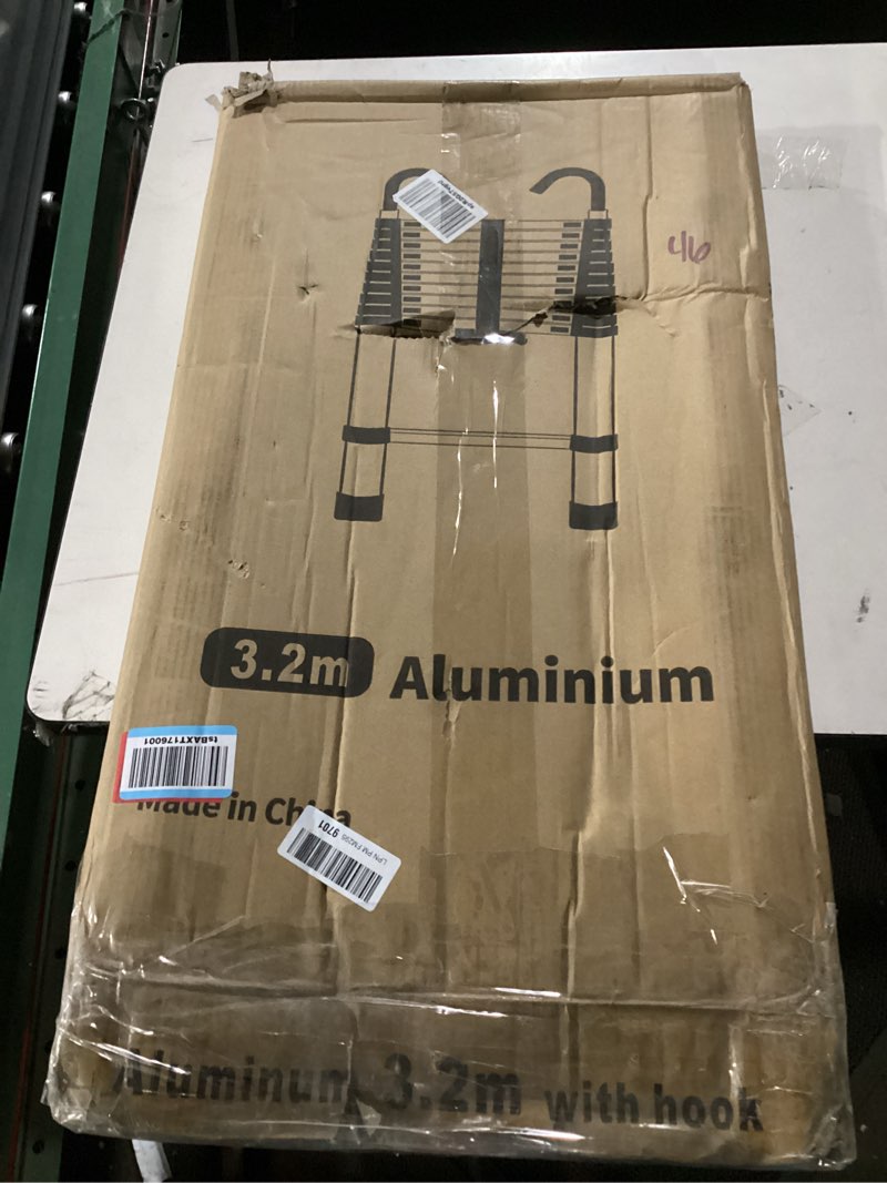 Condition photo showing New/Like New for RIKADE 3.2 m Extendable Ladder, Aluminium Telescopic Ladder with Removable Hook, Multi-Purpose Ladder, Made Aluminium, Portable Extension Ladder, Max Load 150 kg / 330 lbs Silver Aluminum 10.5 FT