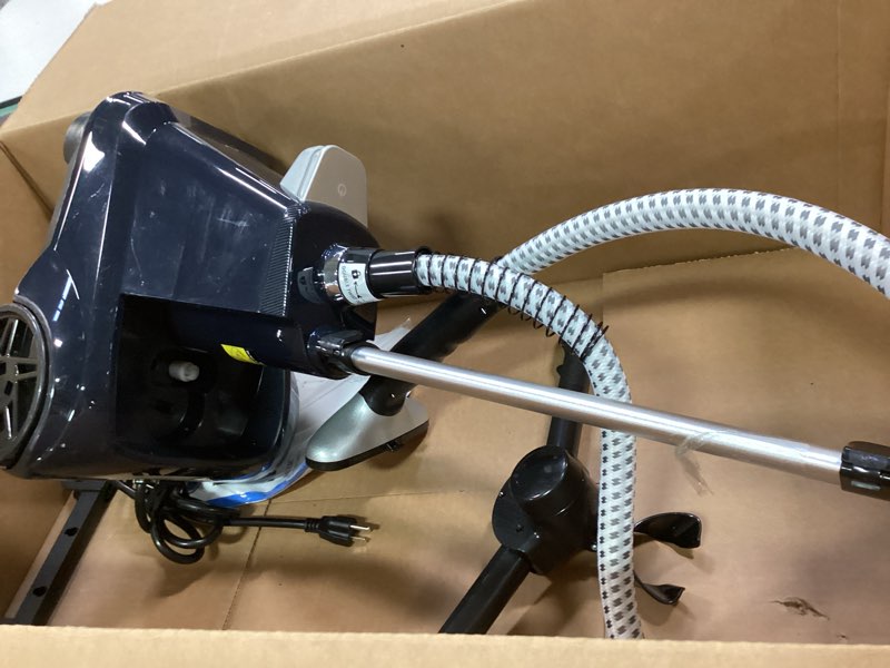 Condition photo showing As Is for SALAV Heavy Duty Commercial Full-Size Garment Steamer with Foot Pedals and Extra Large 3L (101.5 oz) Water Tank, 1800 watts of Poweful Steam (Navy)