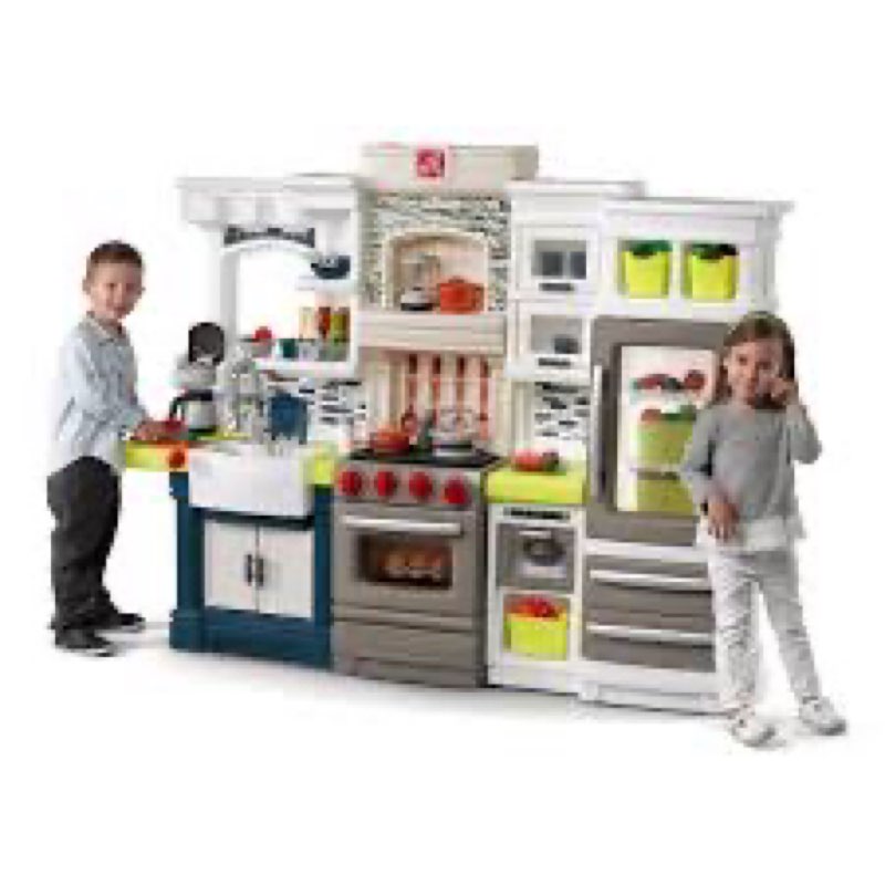 (incomplete box 1 of 3). step2 elegant edge kids kitchen playset, indoor/outdoor kitchenette, interactive play with lights and sounds, made of durable plastic, includes 78 piece toy accessories, for toddlers 3+ years old