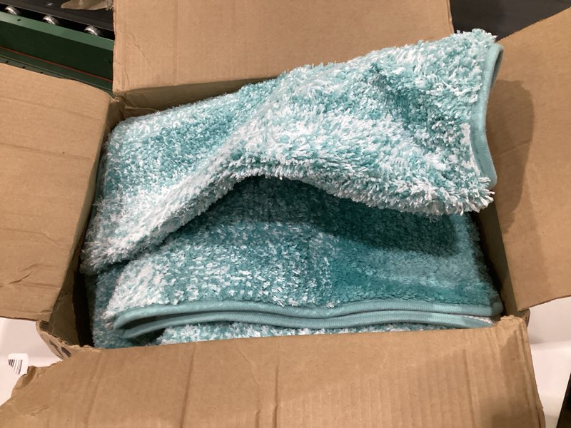 Condition photo showing Good Condition for Bsmathom Bath Rug Set 4 Piece with Toilet Lid Cover and Rug Set, Non Slip Absorbent Bath Mats for Bathroom Floor, Machine Washable Bathroom Rugs with U-Shaped Contour Toilet Mat, Teal Teal 18"x26"+20"x31"+U20"x24"+Cover19"x21"