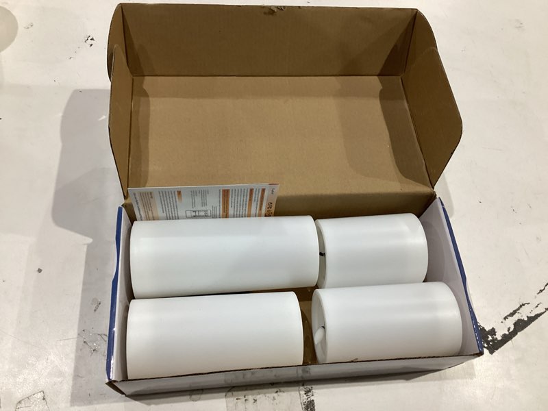 Condition photo showing Good Condition for Outdoor 4pcs Flameless Waterproof Candles with Handy Remote Control, Cycle Timer Battery Operated Candle Grease Effect LED Flickering Pillar Plastic Long Lasting (White, 3" x4" 5" 6" 7") White 4" 5" 6" 7"