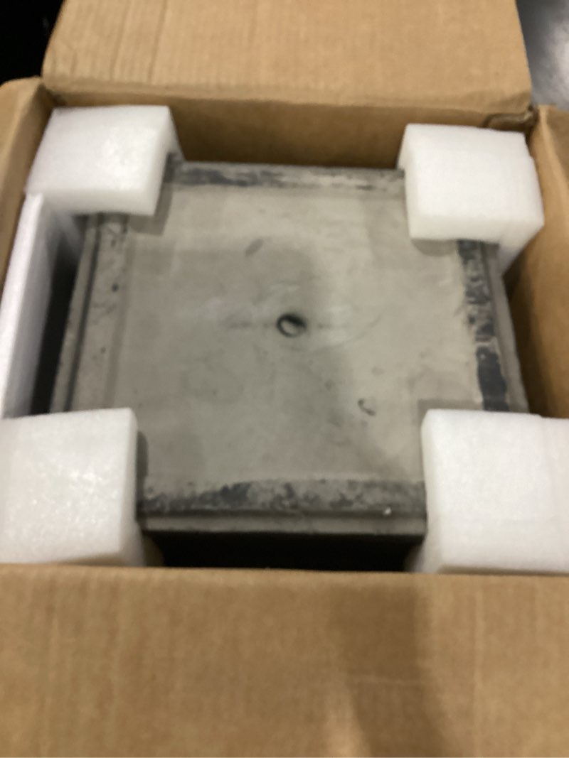 Condition photo showing As Is for kante square lion head concrete planter set of 2, classic english style plant pot with drainage hole and rubber plug for indoor outdoor, 10.2"x10.2"x10.2" and 12.6"x12.6"x12.6" antique gray antique gray 10.2" and 12.6"