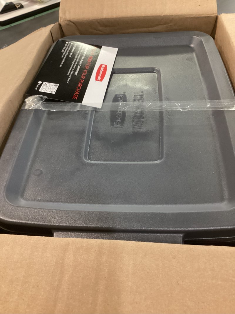 Condition photo showing Good Condition for Rubbermaid 6-Pack Heavy Duty Durable 3 GAL Totes for Storage with Snap Lids and Handles, Plastic Storage Bins Stackable Black Gray for Home and Garage (3 GAL - 6 Pack Solid Black and Grey)