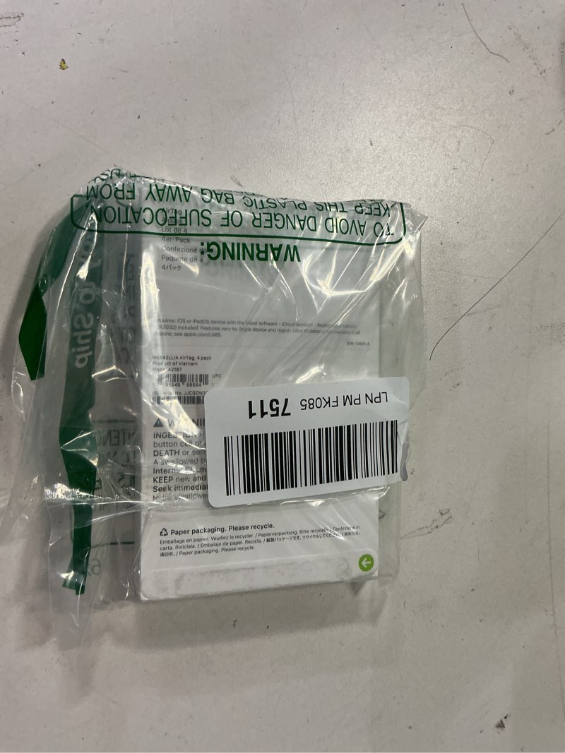 Condition photo showing New/Like New for Apple AirTag (1st Generation) - 4 Pack. Keep Track of and find Your Keys, Wallet, Luggage, Backpack, and More. Simple one-tap Set up with iPhone or iPad, Bluetooth