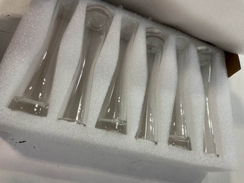 Condition photo showing New/Like New for hewory glass bud vases for centerpieces set of 6, handmade modern clear small skinny decorative single flower vase, minimalist slim floral vase for home wedding party events table decor, 7.87" 6 7.87in