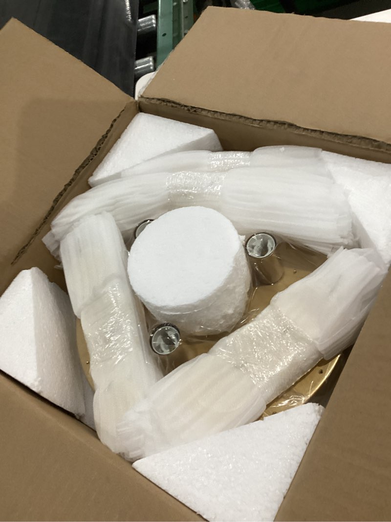 Condition photo showing Good Condition for 11.8" Capiz Shell Ceiling Light Fixtures, 3 Light Boho Shells Flush Mount Ceiling Light for Bedroom, Hallway, Entryway, Bathroom, Brushed Brass Gold 3 Light Shell--Flush Mount