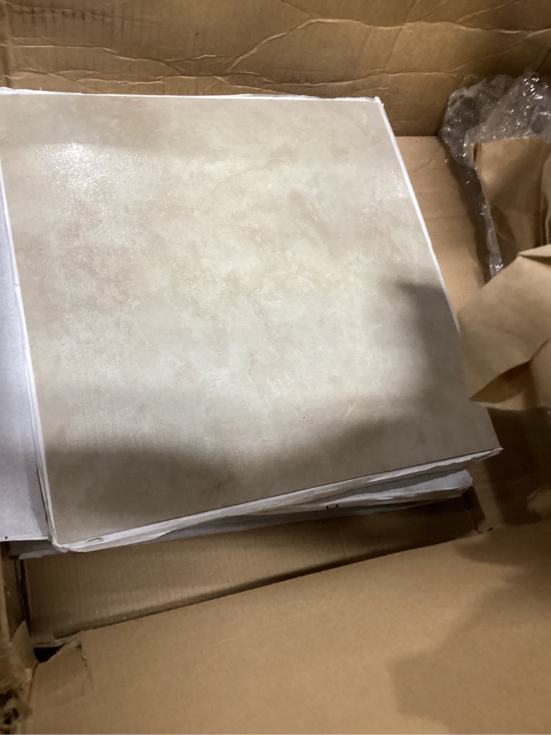 Condition photo showing Good Condition for sterling self adhesive 12-inch vinyl floor tiles, 45 tiles - 12" x 12", carrera marble pattern - peel & stick, diy flooring for kitchen, dining room, bedrooms & bathrooms by achim home decor carrera marble 45 tiles