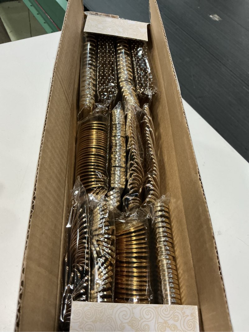 Condition photo showing New/Like New for supernal 360pcs gold plastic silverware set - heavy duty disposable cutlery (120 forks, 120 spoons, 120 knives) - elegant hammered finish, premium plastic flatware for weddings, parties & catering 360pcs plastic gold silverware